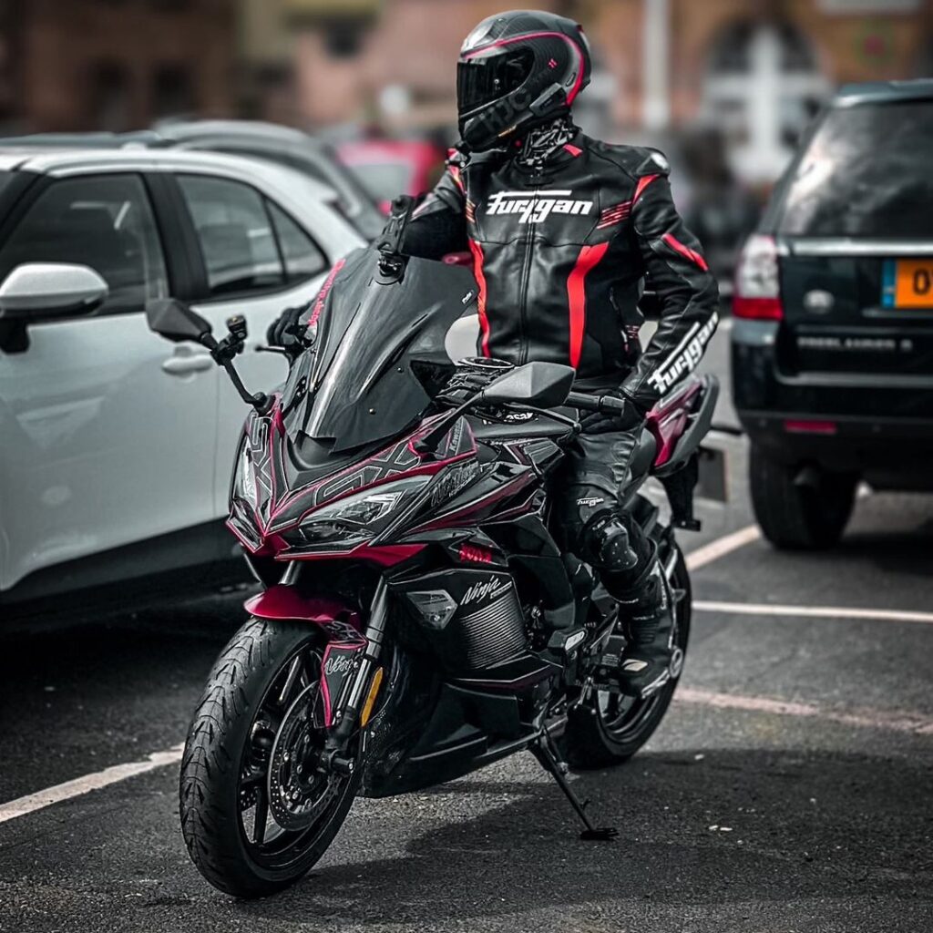 Motorcyclist waiting in traffic